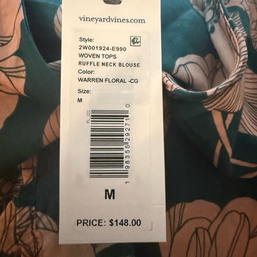 Vineyard Vines Green and Pink Floral Blouse - Picture 5 of 6